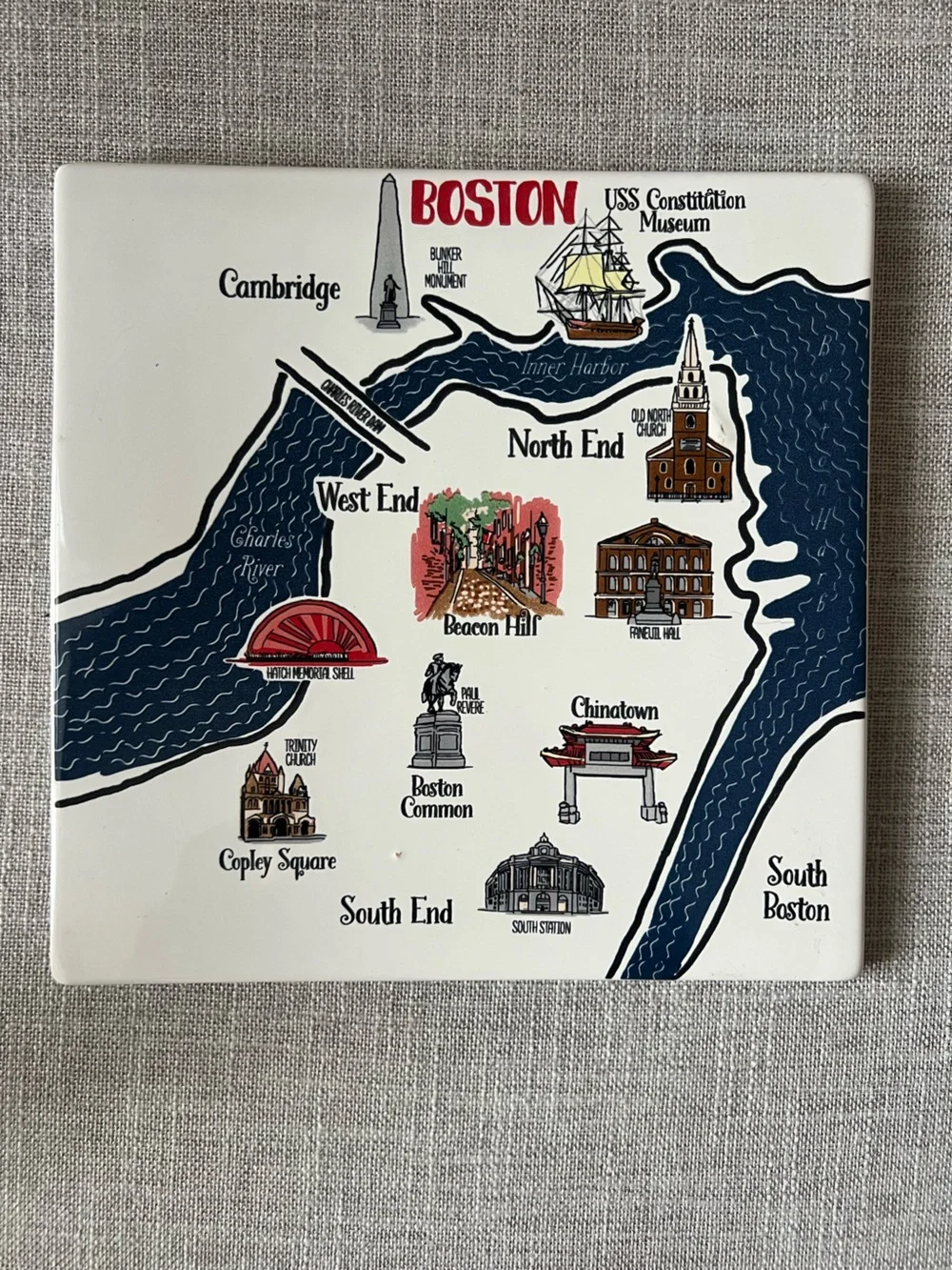 Boston Map Ceramic Trivet - White and Navy